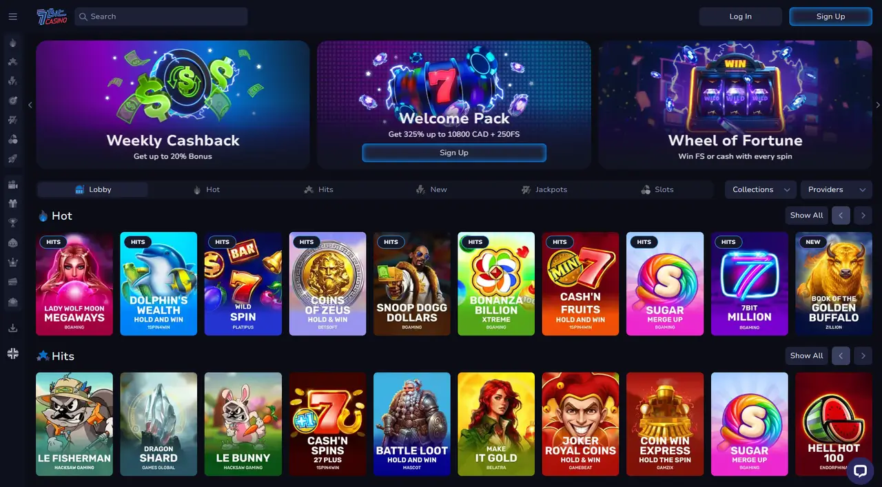 7Bit Casino lobby and game library