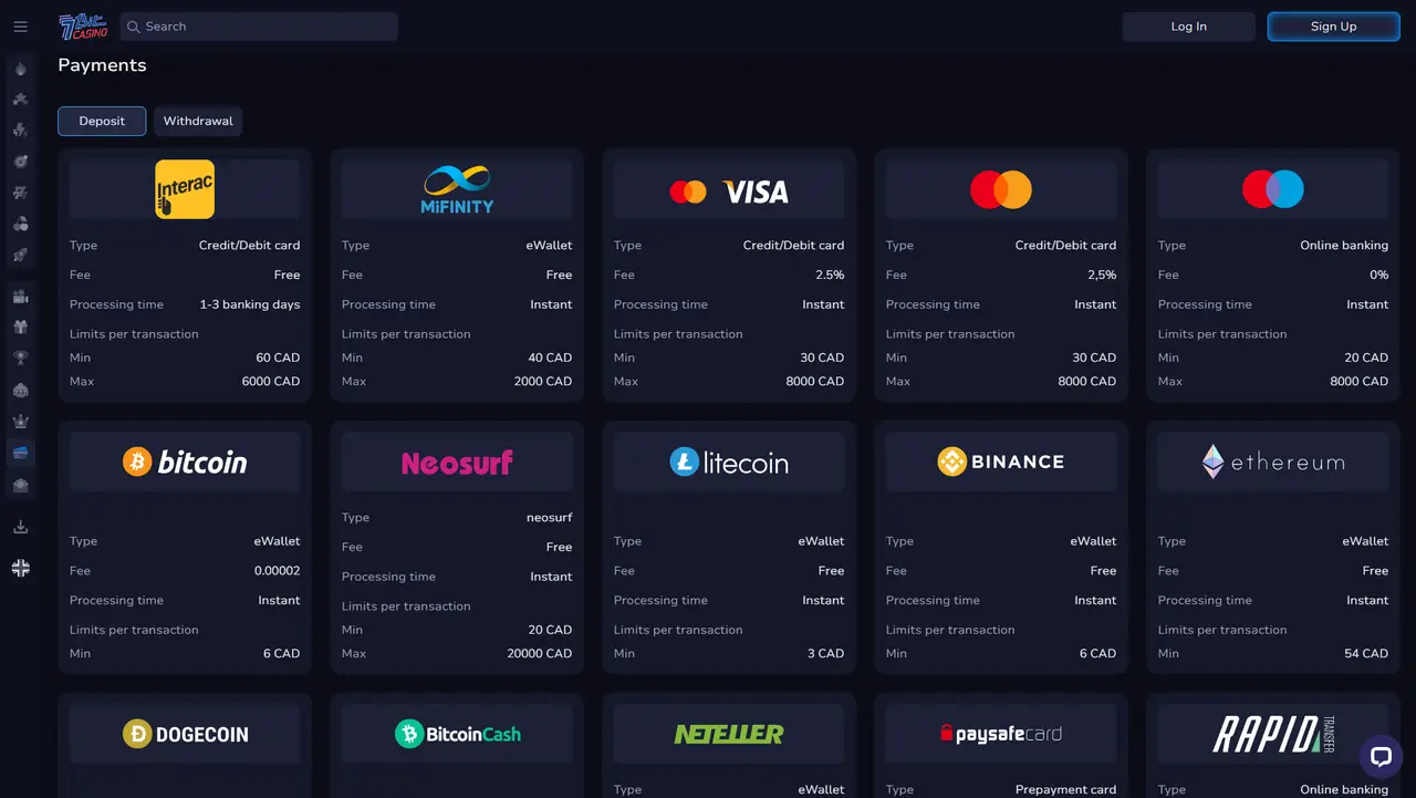 7Bit Casino payment methods