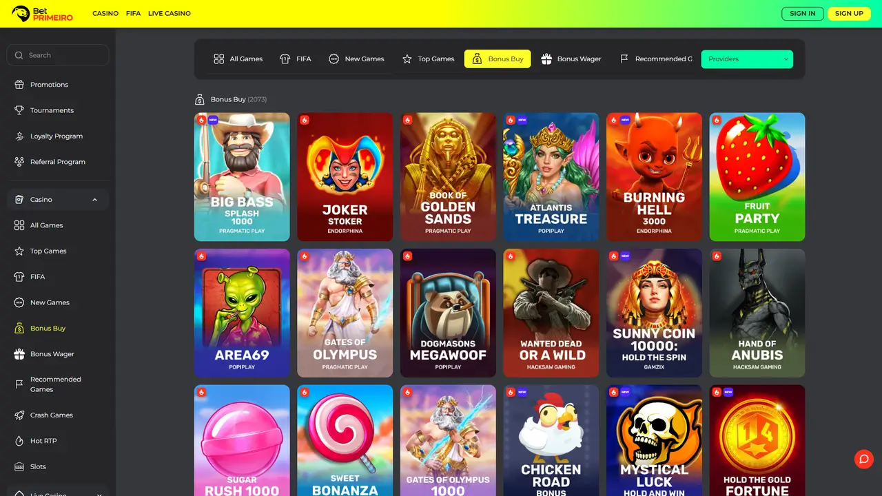 BetPrimeiro Casino welcome bonus page