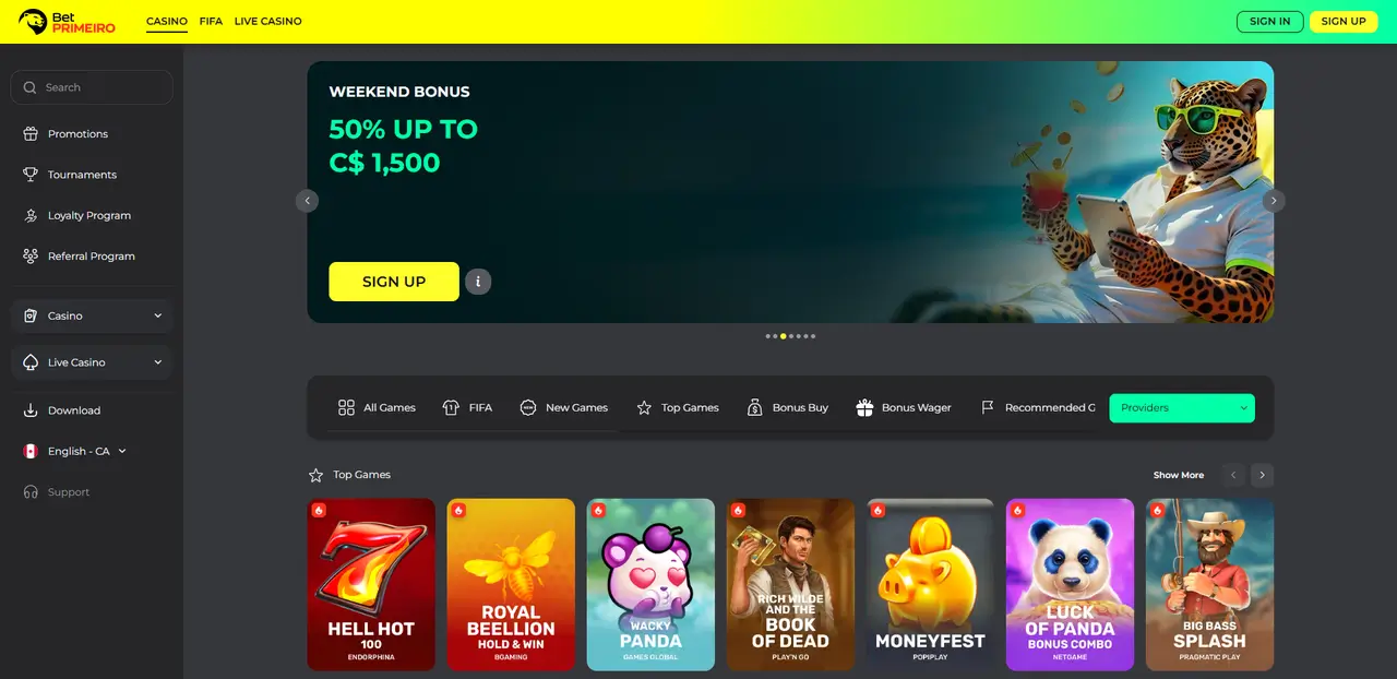 BetPrimeiro Casino lobby and game library