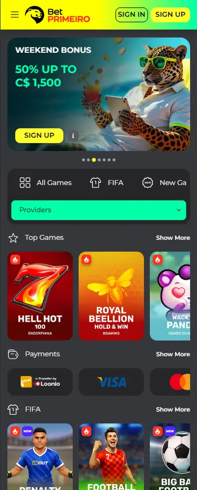 BetPrimeiro Casino mobile view