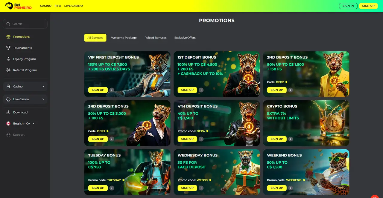 BetPrimeiro Casino promotions page