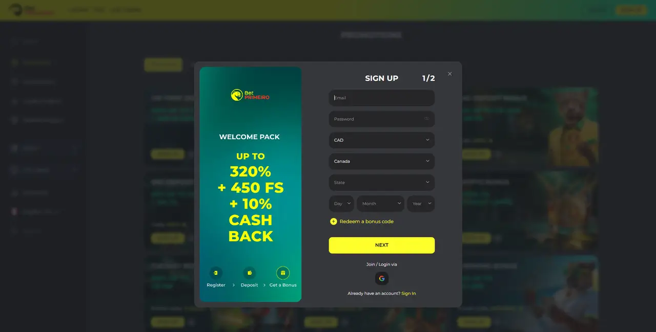 BetPrimeiro Casino Registration
