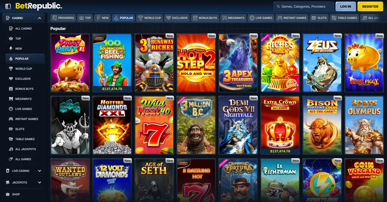 BetRepublic Casino in-game play