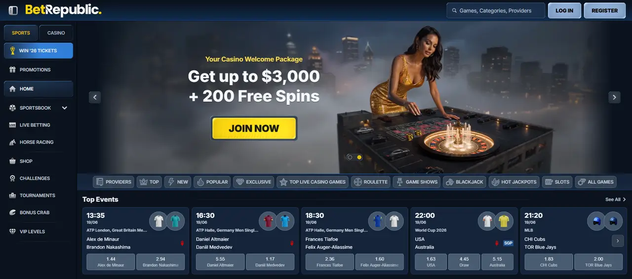 BetRepublic Casino lobby and game library