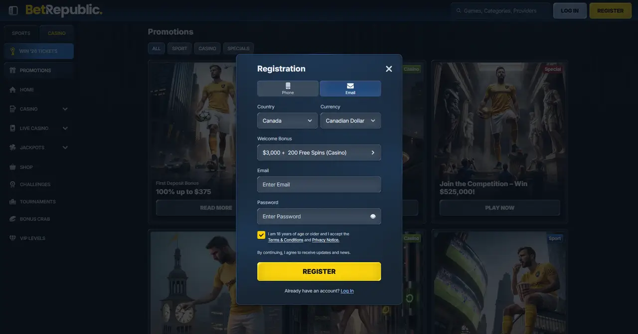 BetRepublic Casino Registration