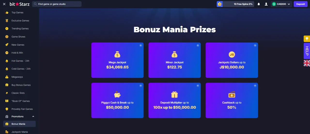 BitStarz Casino welcome bonus page