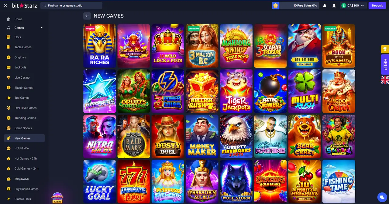 BitStarz Casino lobby and game library