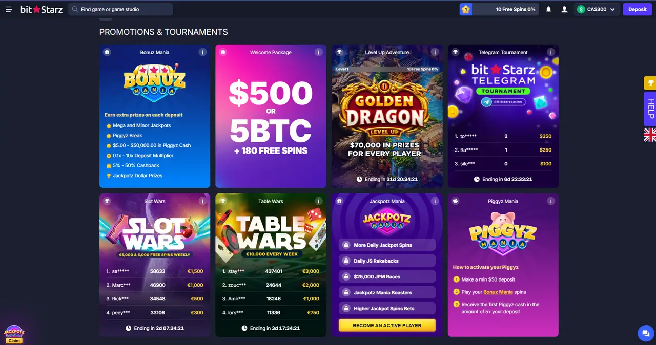 BitStarz Casino promotions page