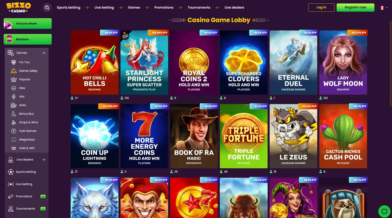 Bizzo Casino in-game play