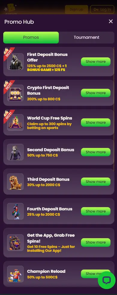Bizzo Casino mobile view