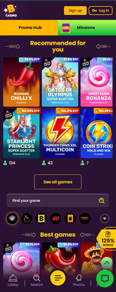 Bizzo Casino mobile view