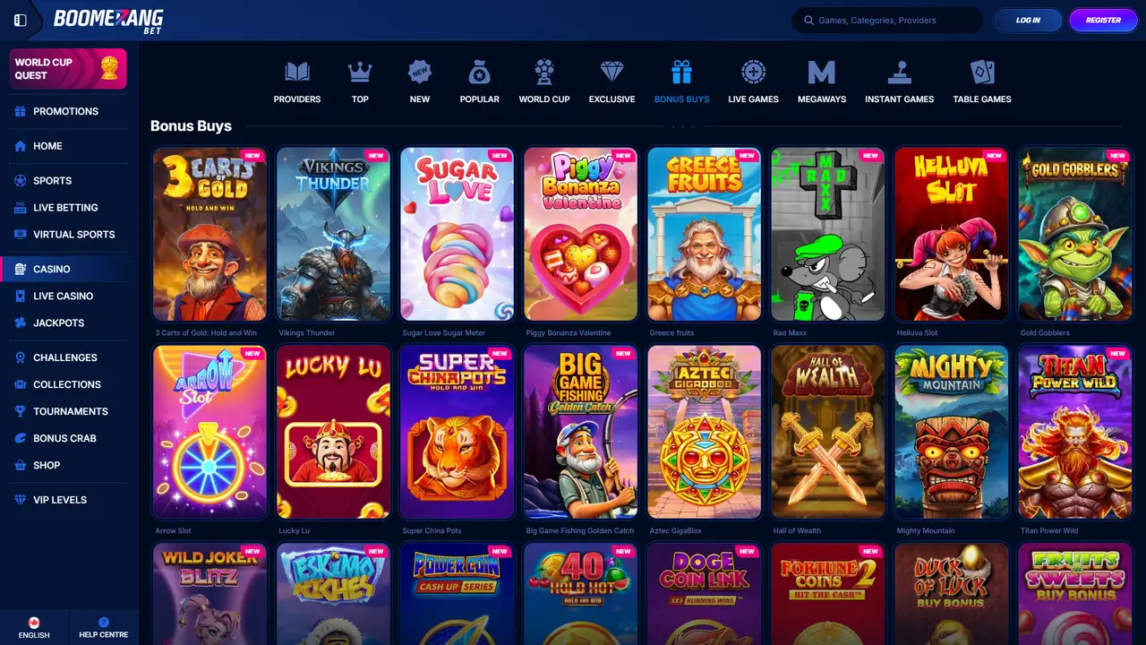 Boomerang Bet Casino welcome bonus page