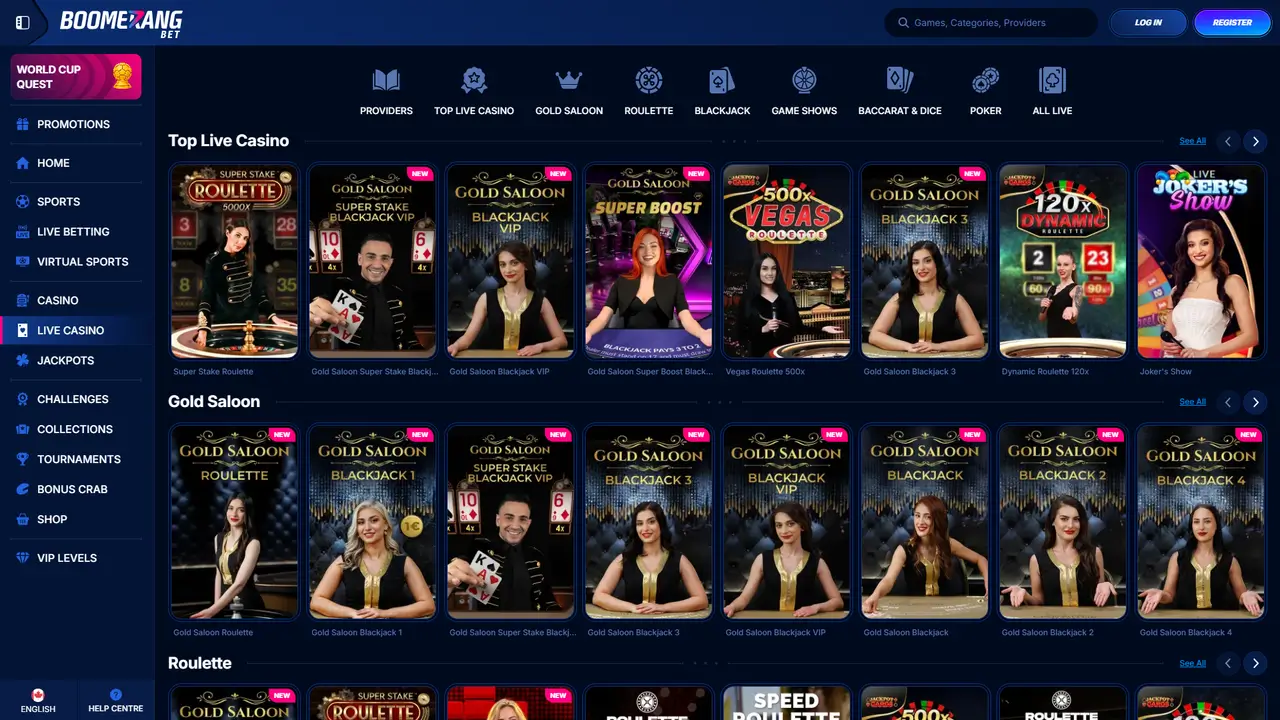 Boomerang Bet Casino live dealer table