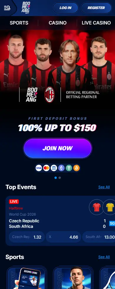 Boomerang Bet Casino mobile view
