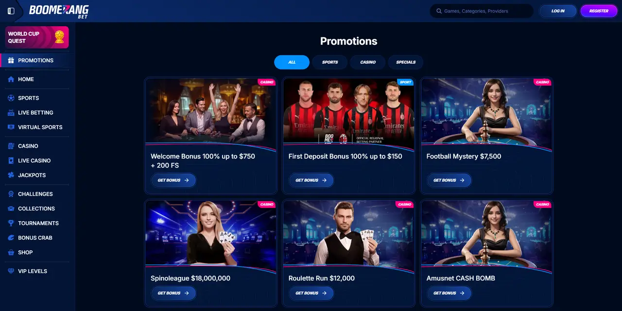Boomerang Bet Casino promotions page