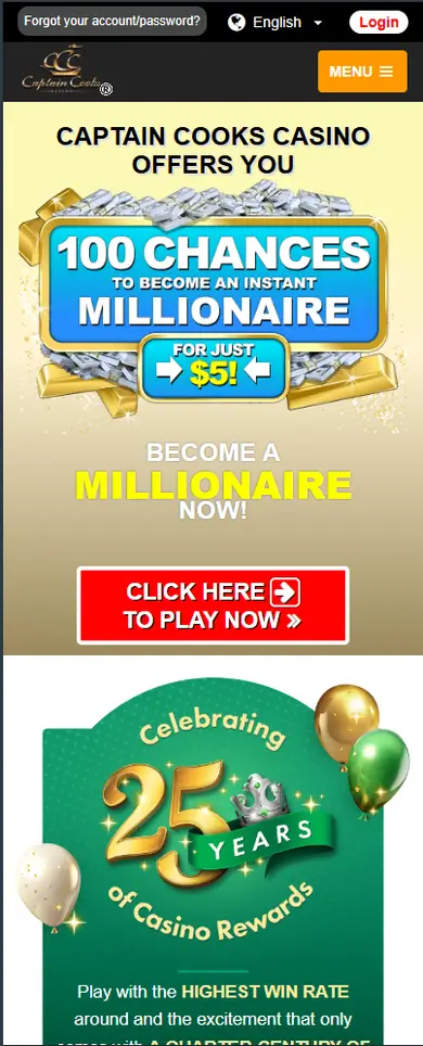 Captain Cooks Casino mobile view