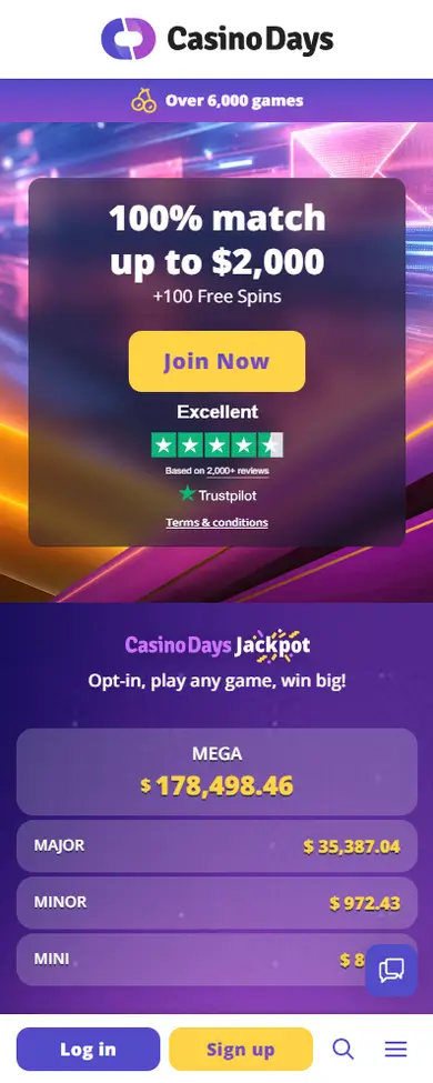 Casino Days mobile view