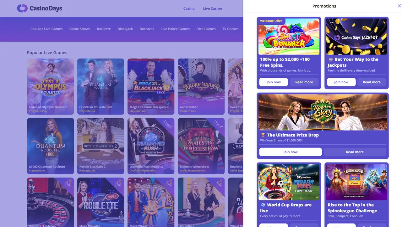 Casino Days promotions page