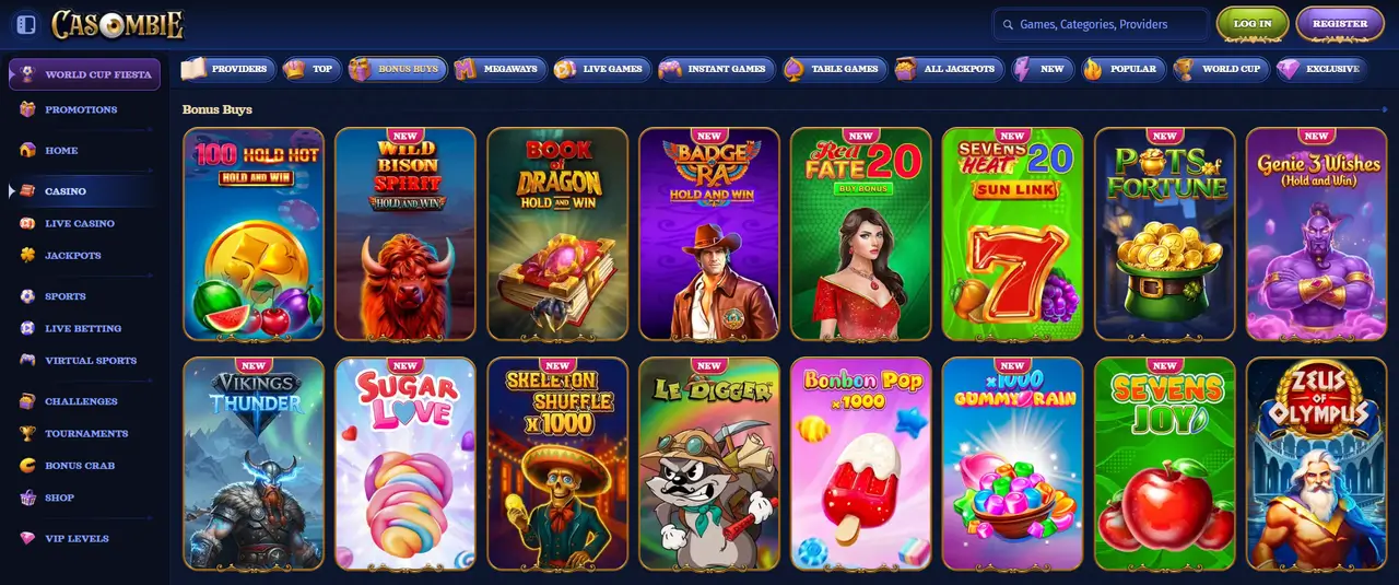 Casombie Casino welcome bonus page
