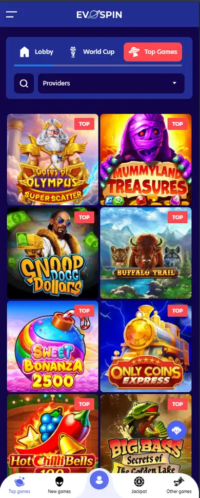 Evospin Casino mobile gameplay