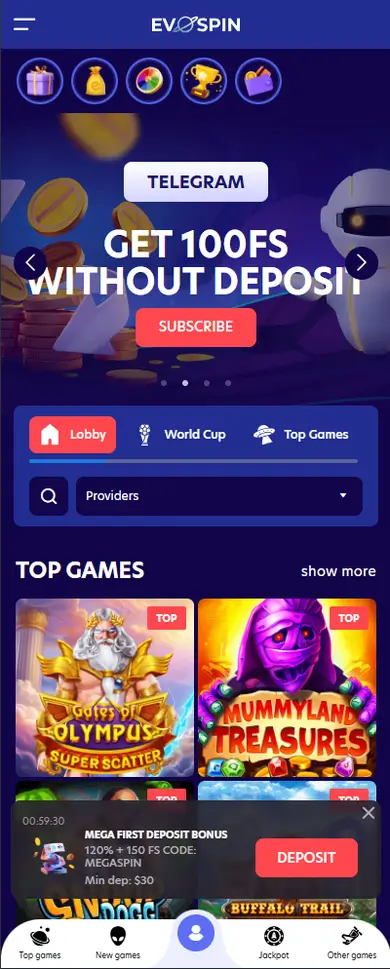 Evospin Casino mobile view