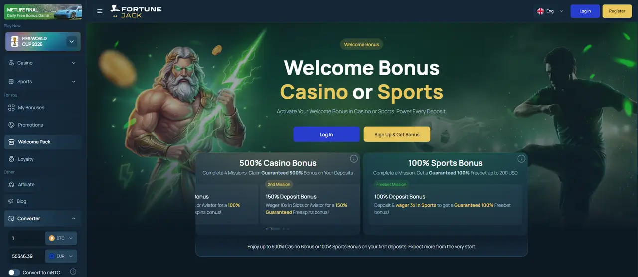 FortuneJack Casino welcome bonus page