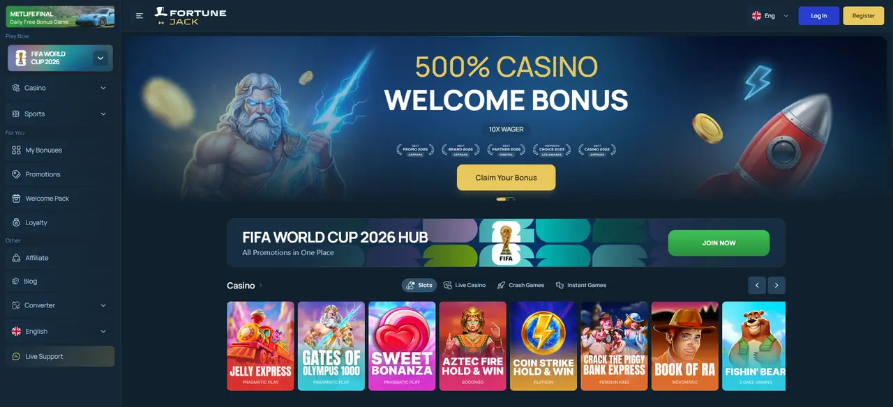 FortuneJack Casino lobby and game library