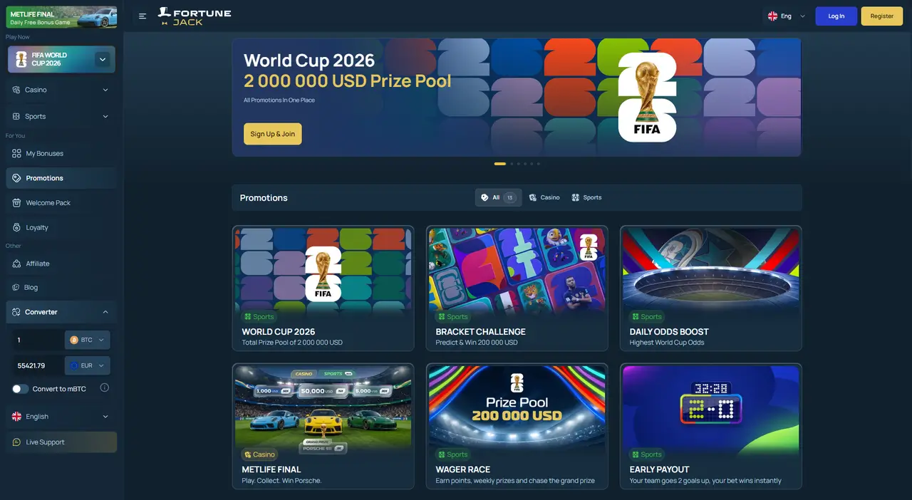 FortuneJack Casino promotions page