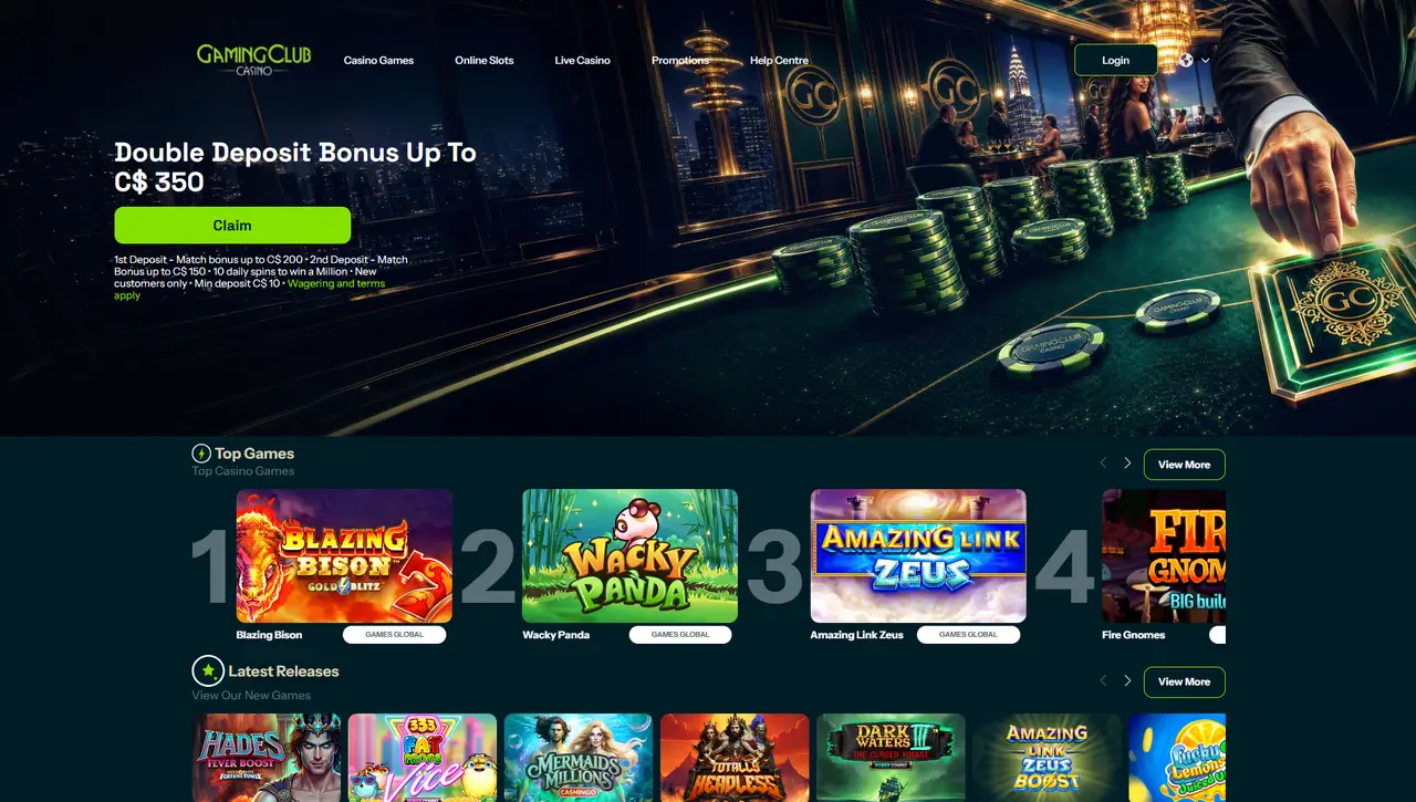 Gaming Club Casino lobby and game library