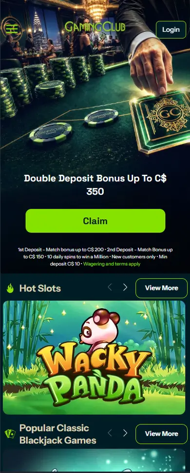 Gaming Club Casino mobile view