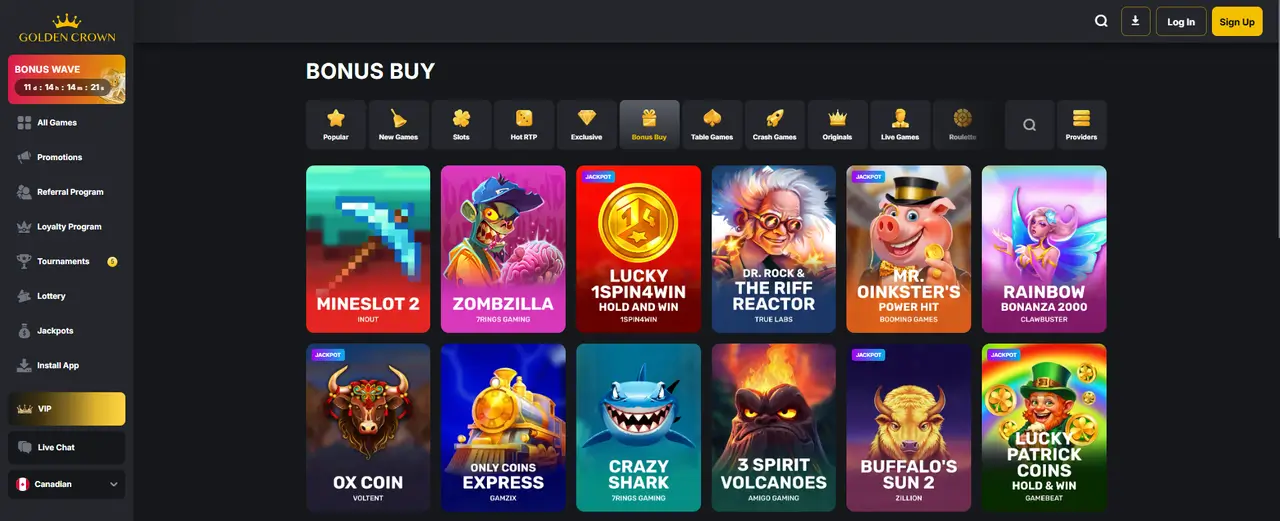 Golden Crown Casino welcome bonus page
