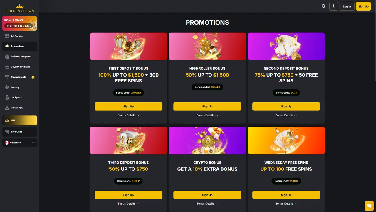 Golden Crown Casino promotions page