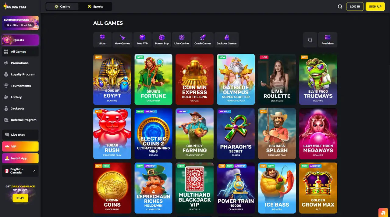Golden Star Casino in-game play
