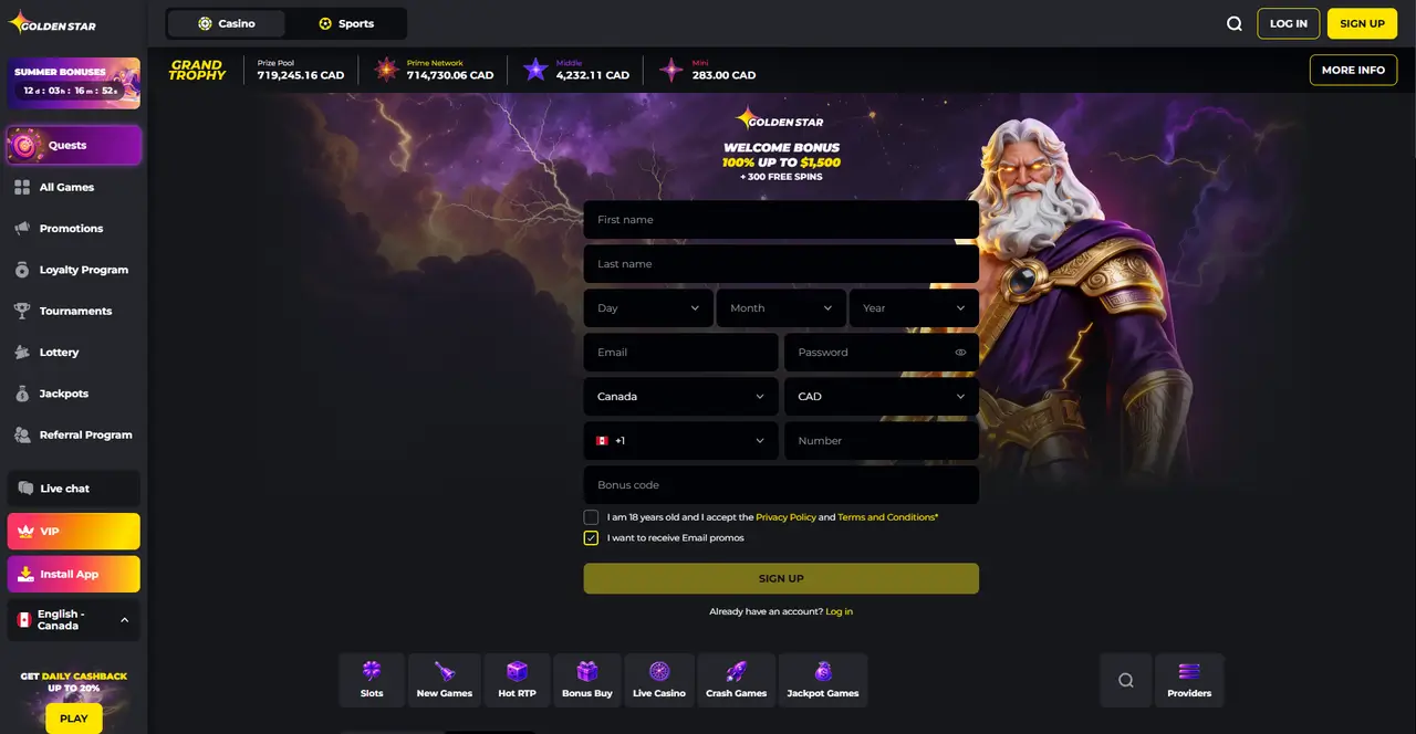 Golden Star Casino Registration