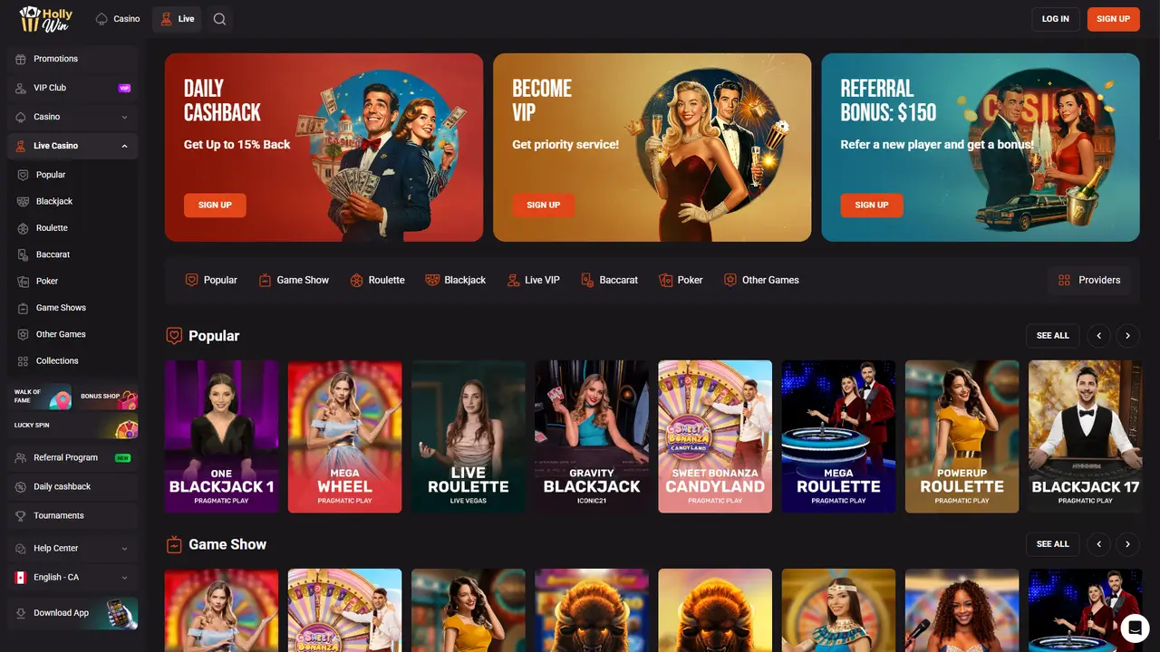 HollyWin Casino live dealer table