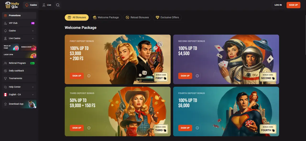 HollyWin Casino promotions page