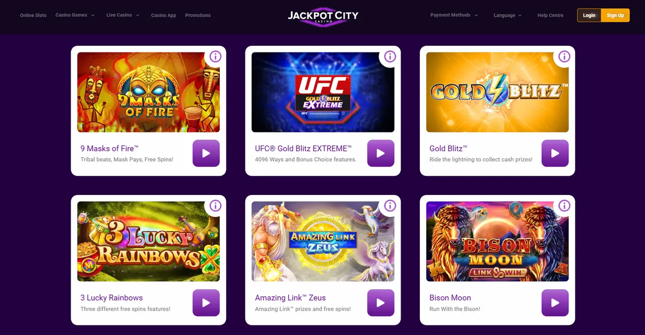 JackpotCity Casino in-game play