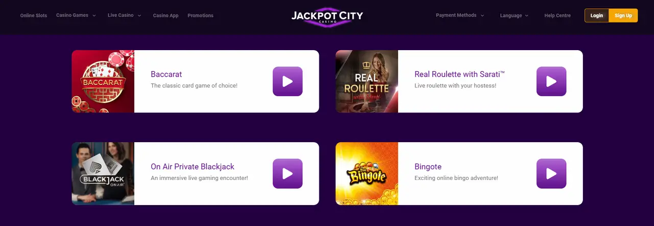 JackpotCity Casino live dealer table
