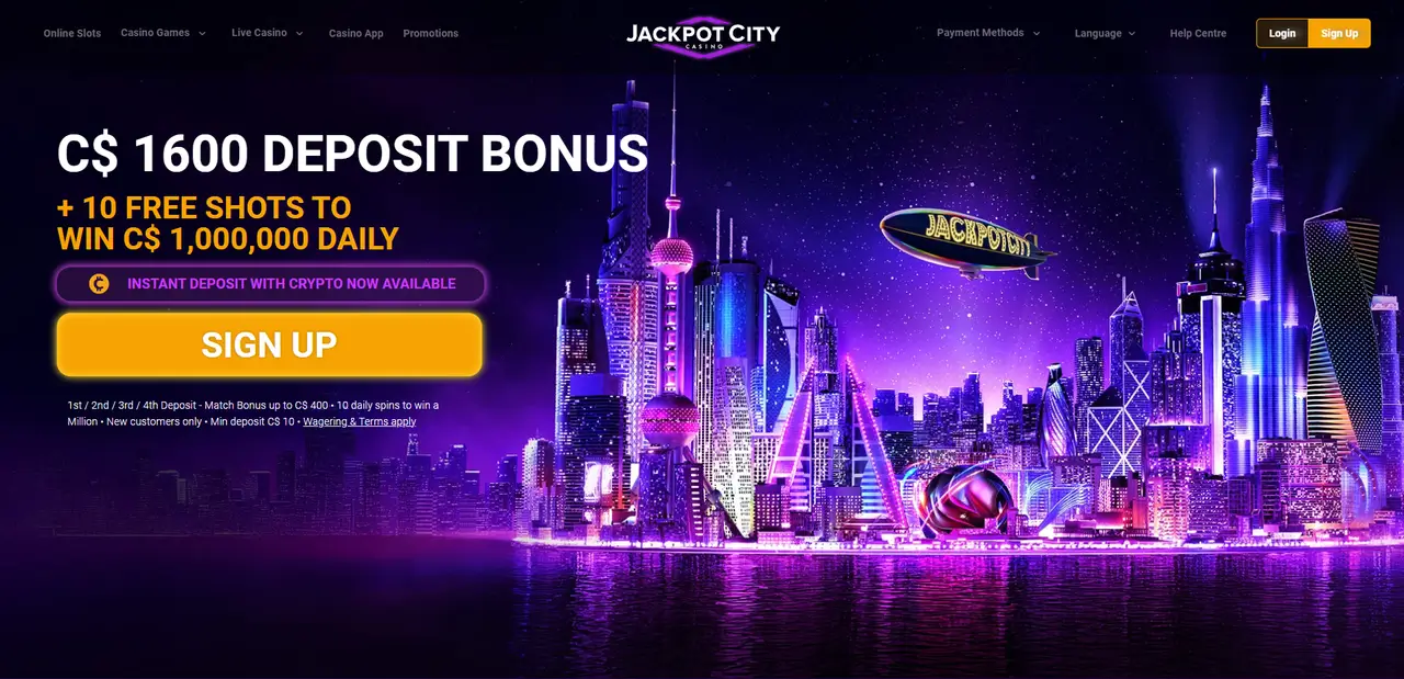 JackpotCity Casino lobby and game library