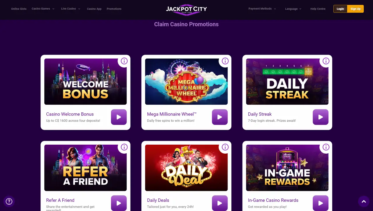 JackpotCity Casino promotions page