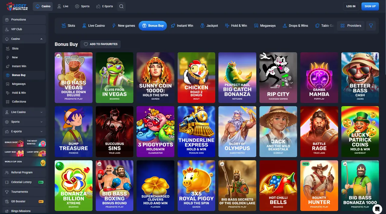 Lucky Hunter Casino welcome bonus page