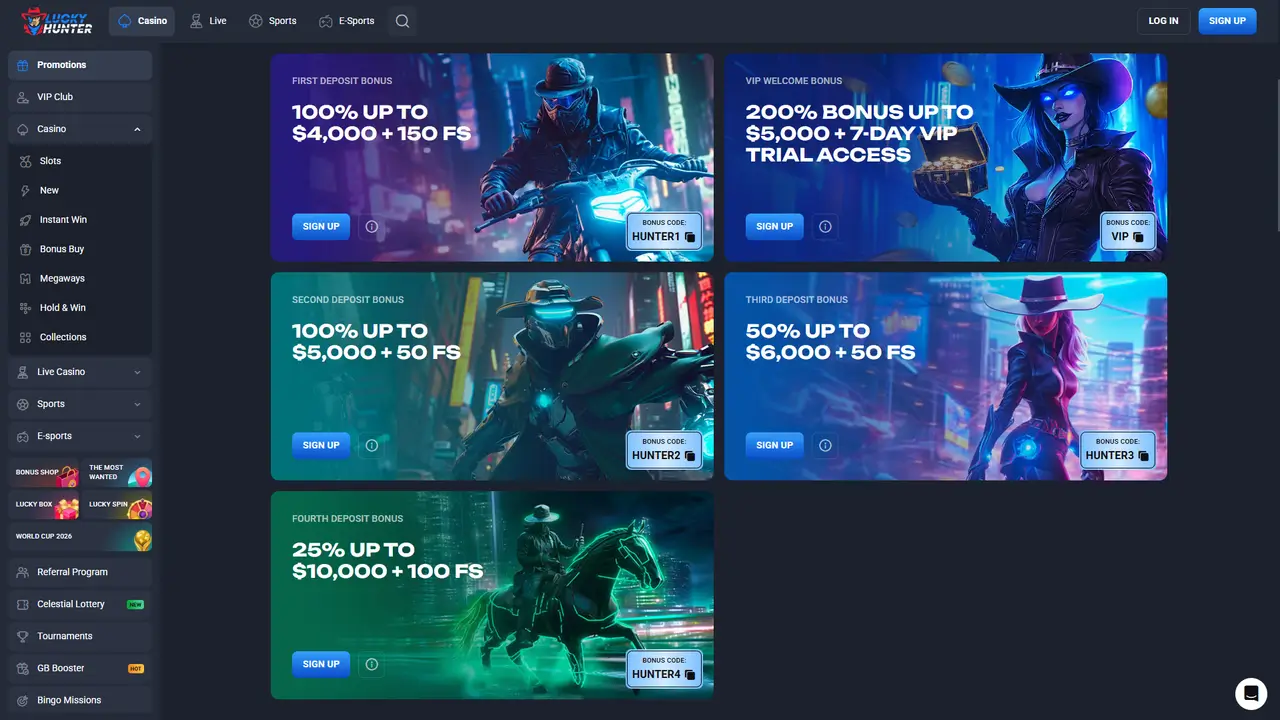 Lucky Hunter Casino promotions page