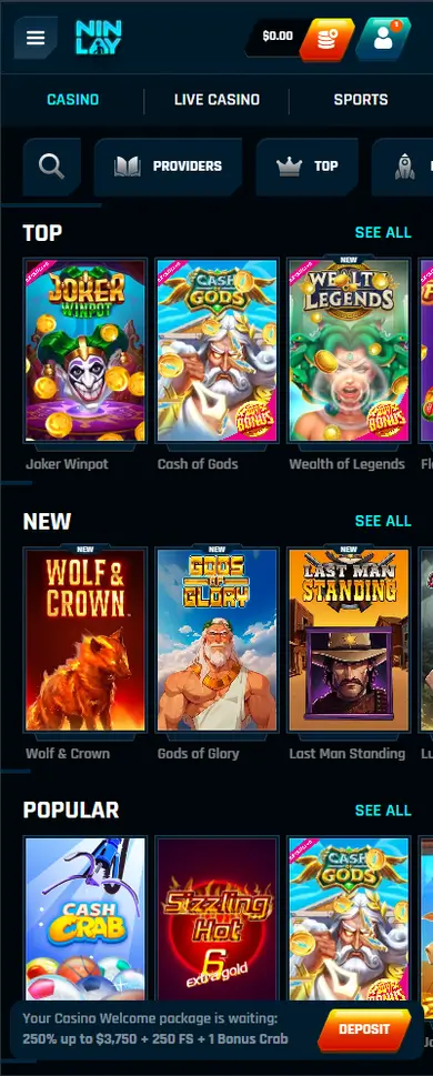 Ninlay Casino mobile gameplay