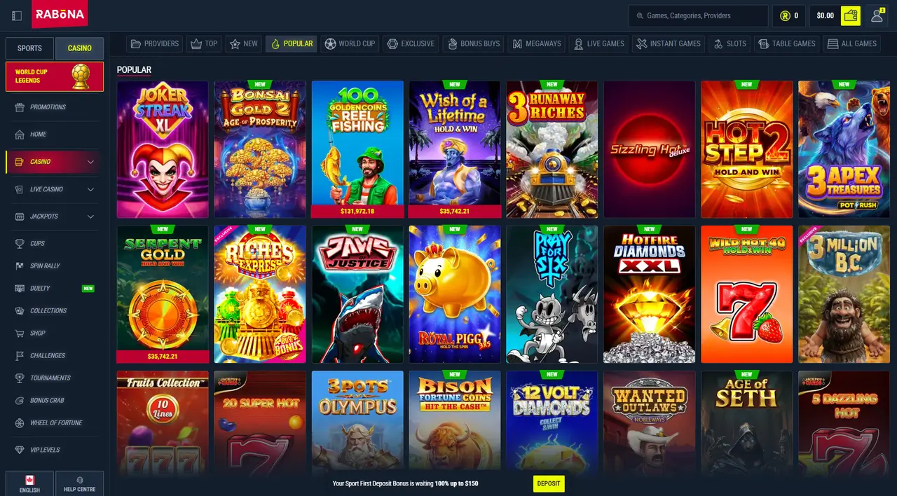 Rabona Casino in-game play