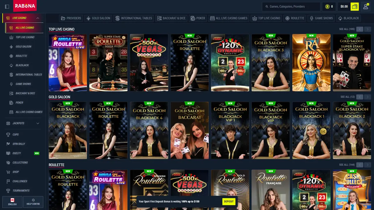 Rabona Casino live dealer table