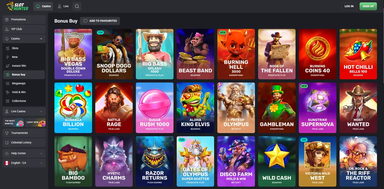 SlotHunter Casino welcome bonus page