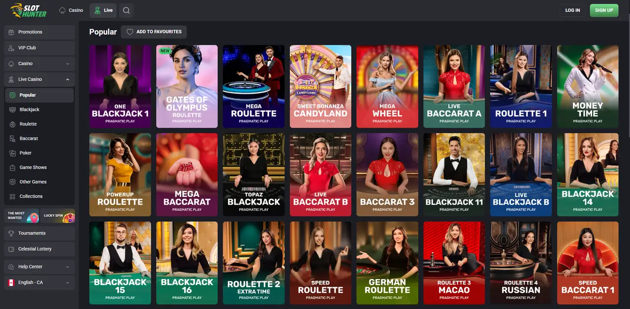 SlotHunter Casino live dealer table
