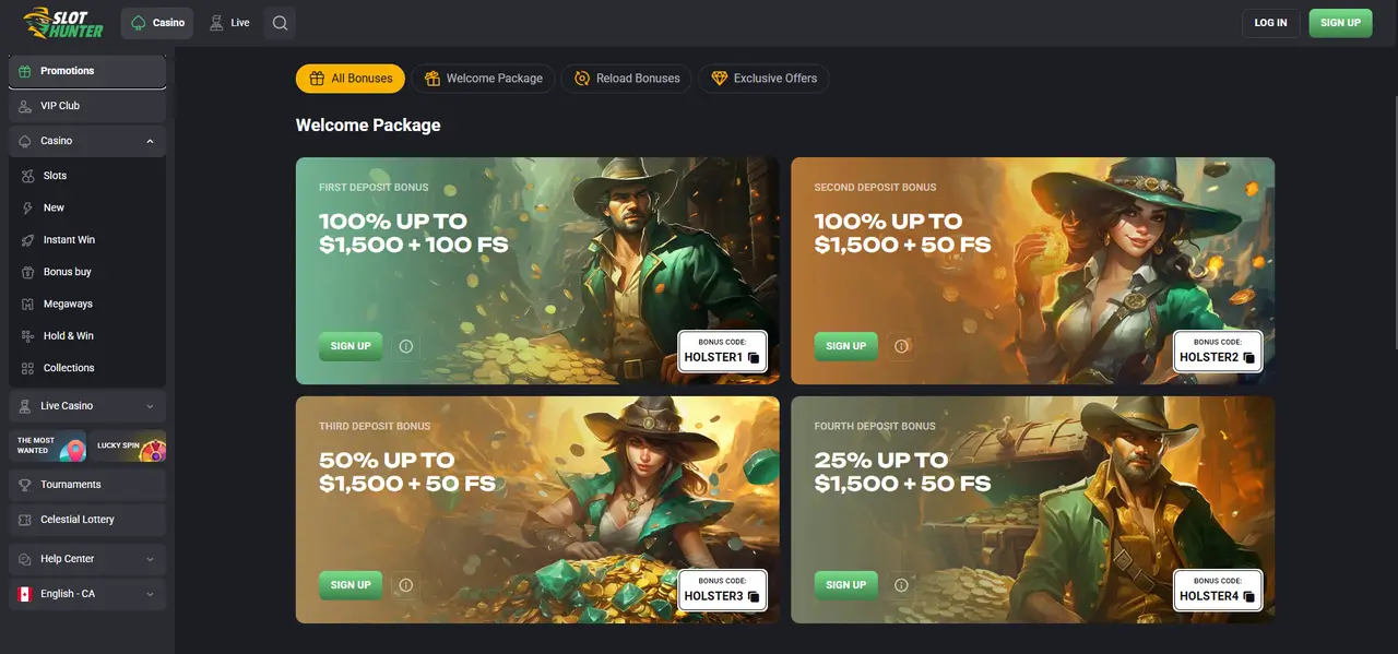 SlotHunter Casino promotions page