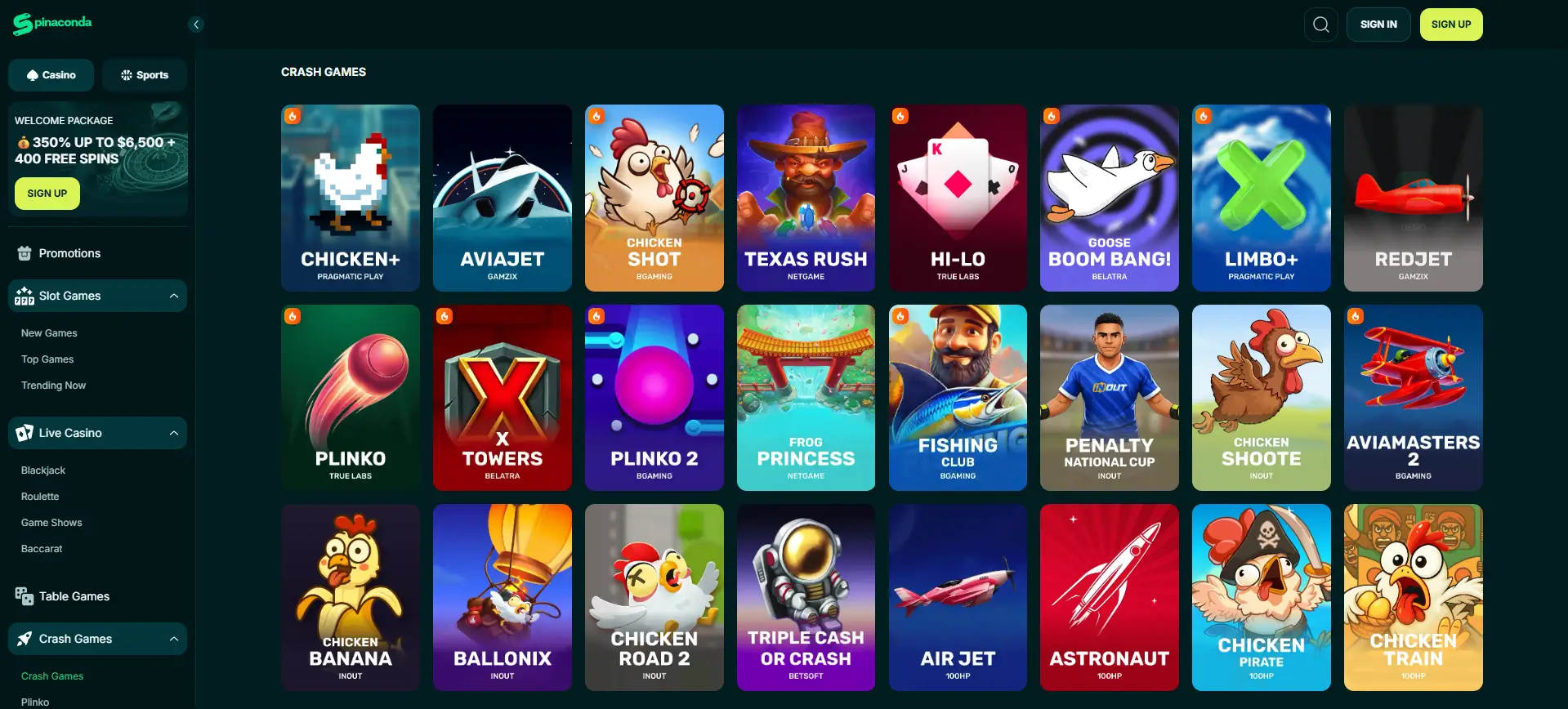 Spinaconda Casino crash game